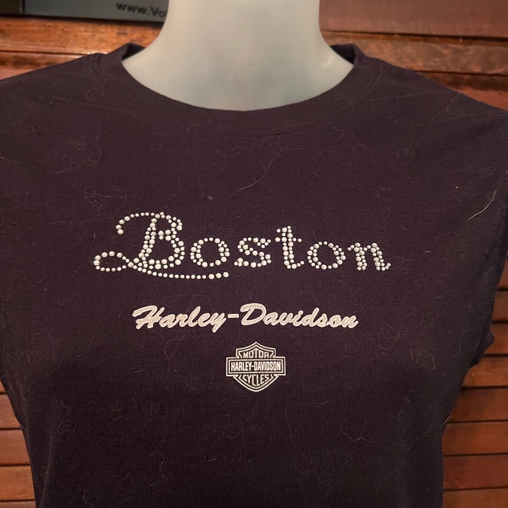 harley davidson boston massachusetts black rhinestone tank top